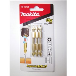 MAKITA PH2 X 65MM IMPACT GOLD TORSION DOUBLE ENDED SCREWDRIVER BIT - 3PK