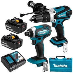 MAKITA 2 PIECE COMBO KIT DHP458Z,DTD152Z,2 x BL1830, DC18RC CARRY CASE