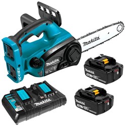 MAKITA 18V X 2 300MM CHAINSAW KIT 2 X 5AH DUAL RAPID CHARGER
