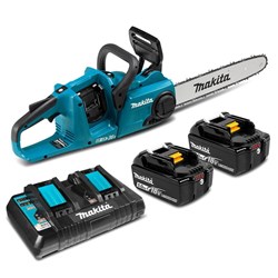 MAKITA 18V X 2 350MM CHAINSAW KIT INCLUDES 2 X 5AH BATT & DUAL PORT RAPID CHARGER