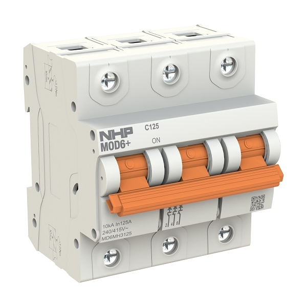 NHP MOD6+ Miniature Circuit Breaker MCB 10kA 3 Pole 125A C Curve