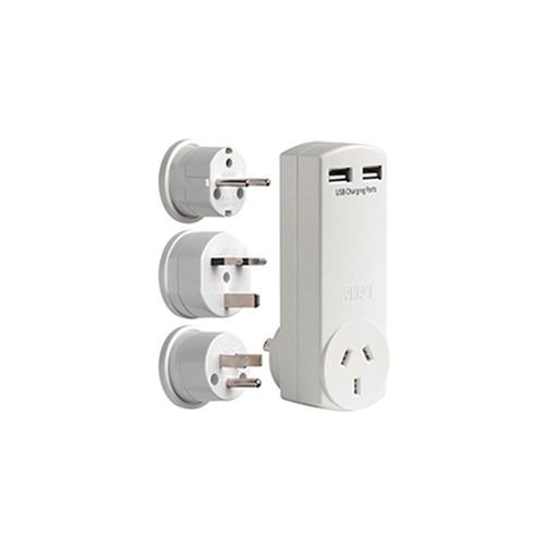 HPM SINGLE ADAPTOR WORLD TRAVEL PACK WITH TWIN 2.1A USB CHARGER
