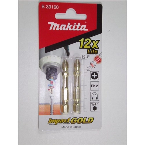 PH2 X 50MM MAGNETIC GOLD TORSION SCREWDRIVER BIT 2PK