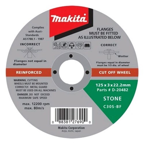 MAKITA 125MM MASONARY CUT OFF DISC 125 X 3 X 22.23MM