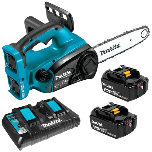 MAKITA 18V X 2 300MM CHAINSAW KIT 2 X 5AH DUAL RAPID CHARGER