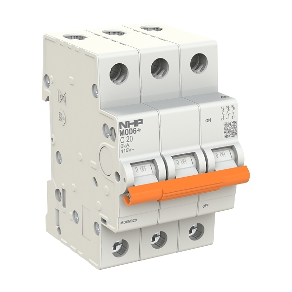 NHP MOD6+ Miniature Circuit Breaker MCB 6kA 3 Pole 63A C Curve